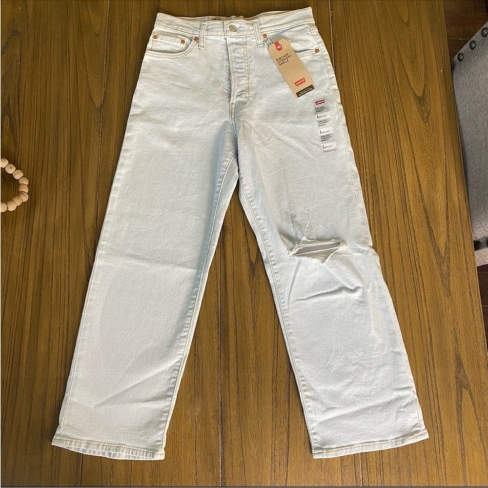 Levi's Ribcage Ankle high rise light wash straight leg jeans